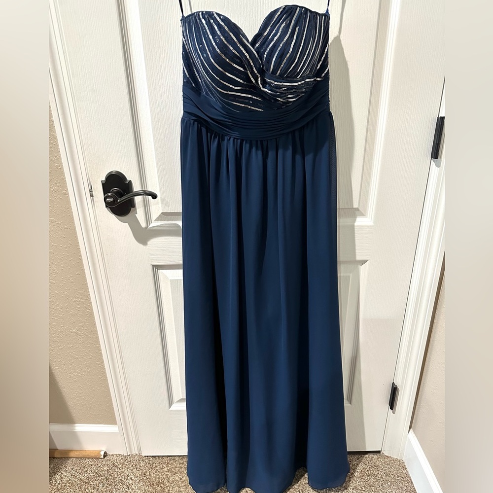 Christina Wu Blue Strapless Maxi Dress With Sequins